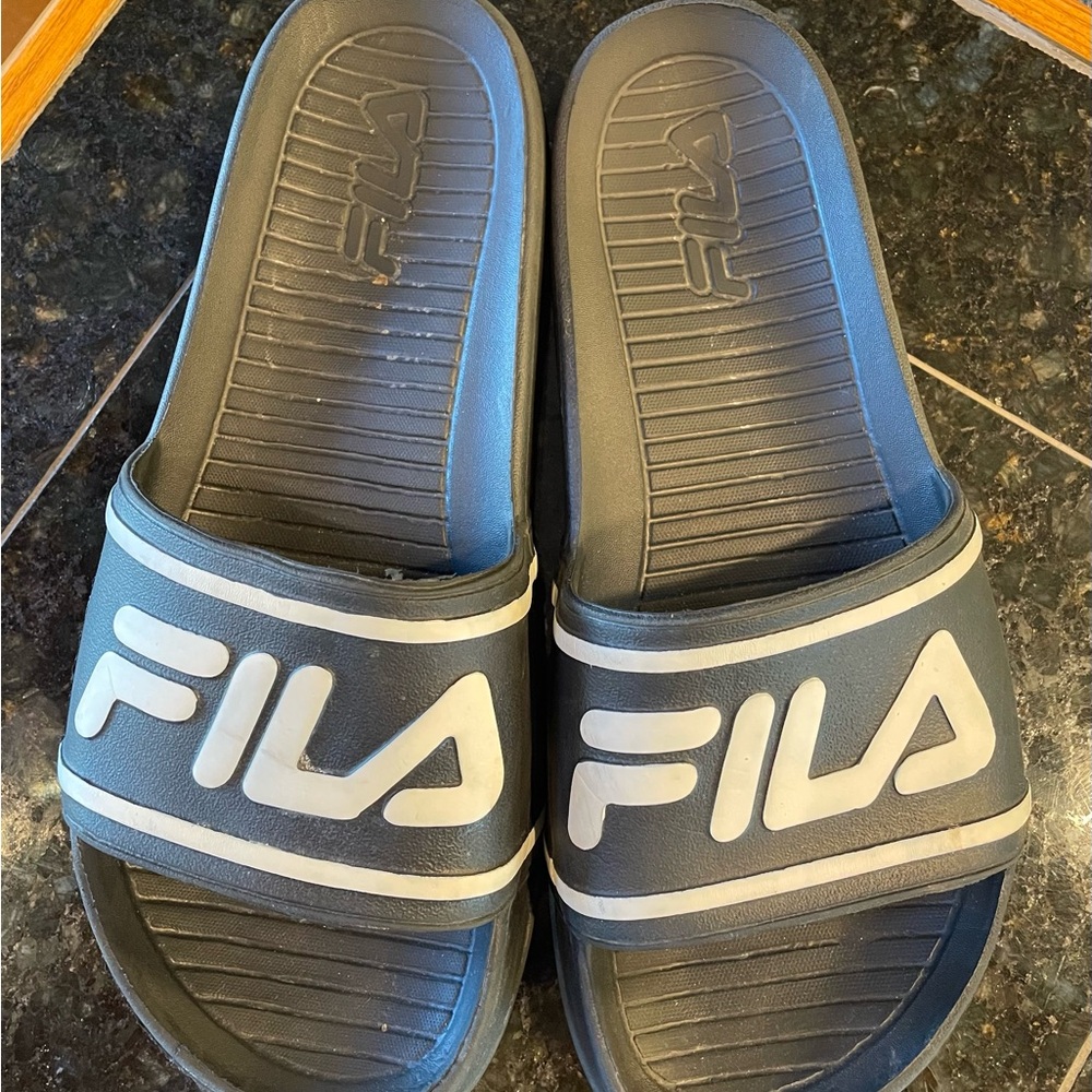 Fila Black and White Slide Sandals